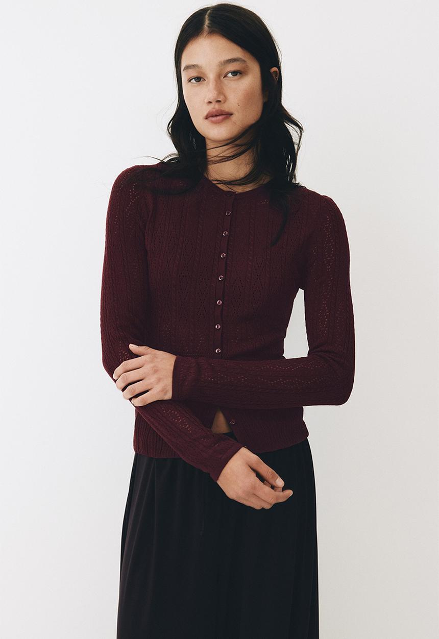 H&M - Pointelle-knit cardigan - burgundy