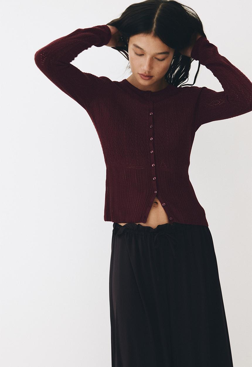 H&M - Pointelle-knit cardigan - burgundy