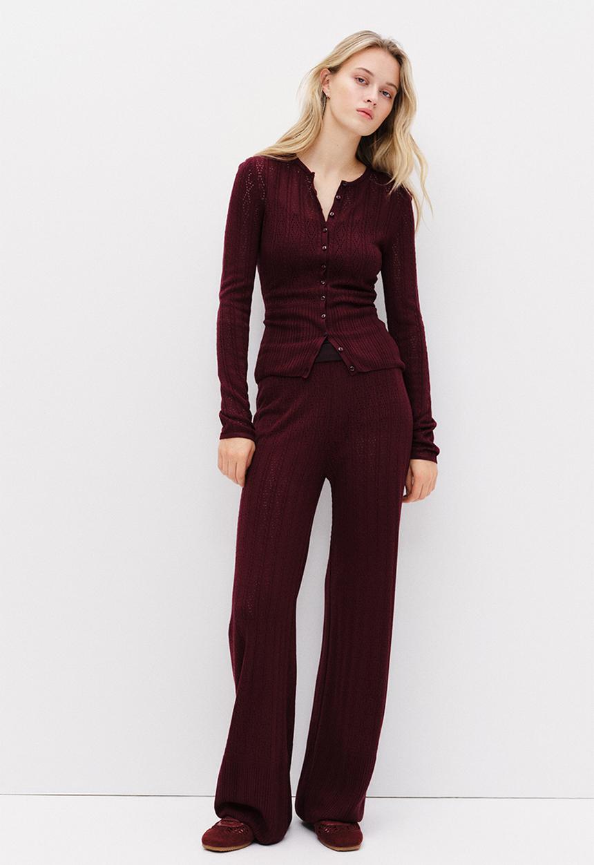 H&M - Pointelle-knit trousers - burgundy