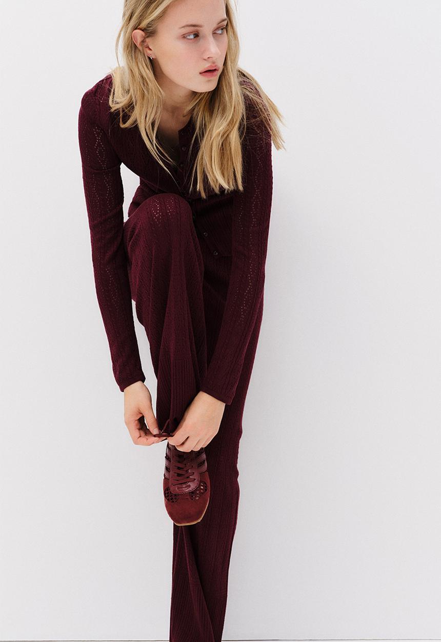 H&M - Pointelle-knit trousers - burgundy
