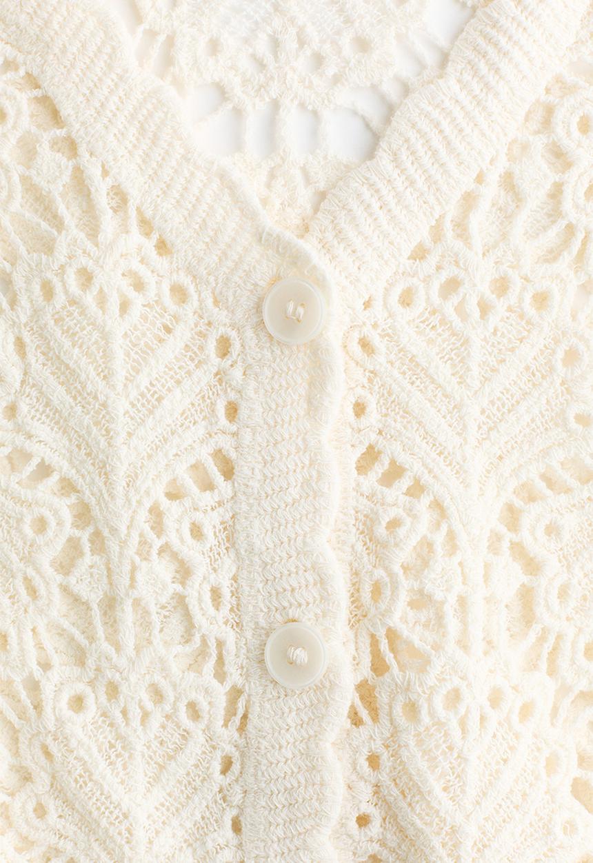 H&M - Crochet-look cotton cardigan - light beige