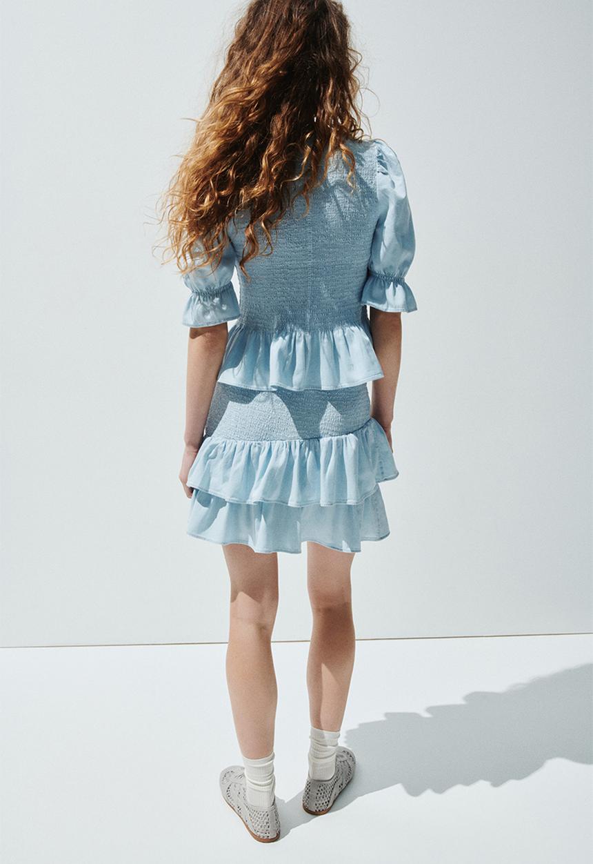 H&M - Smocked denim blouse - light blue