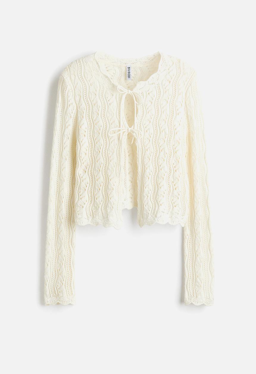 H&M - Pointelle-knit tie-front cardigan - cream
