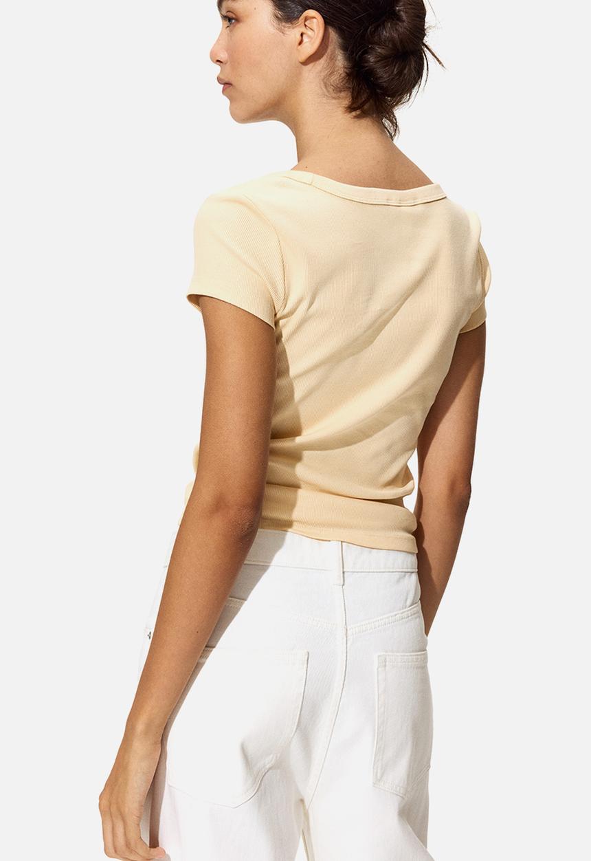 H&M - Ribbed scoop-neck t-shirt - light yellow
