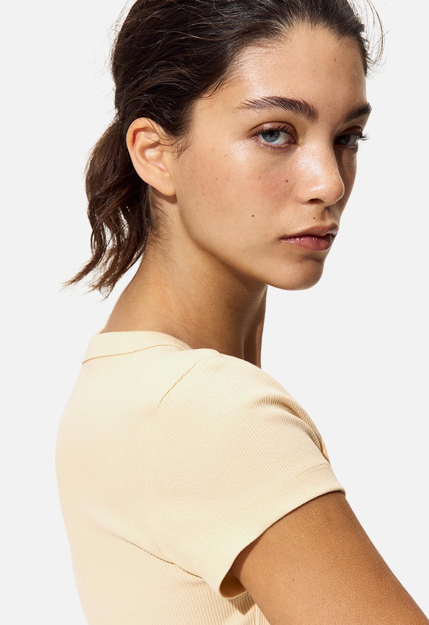 H&M - Ribbed scoop-neck t-shirt - light yellow