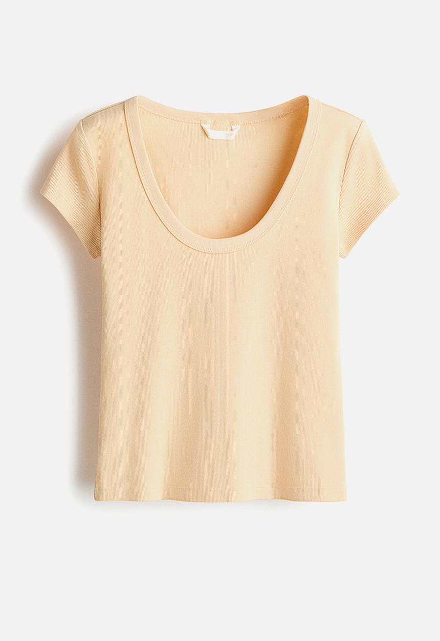 H&M - Ribbed scoop-neck t-shirt - light yellow