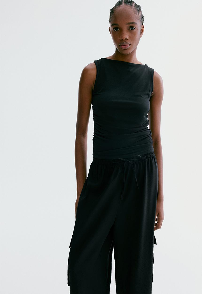 H&M - Draped jersey top - black