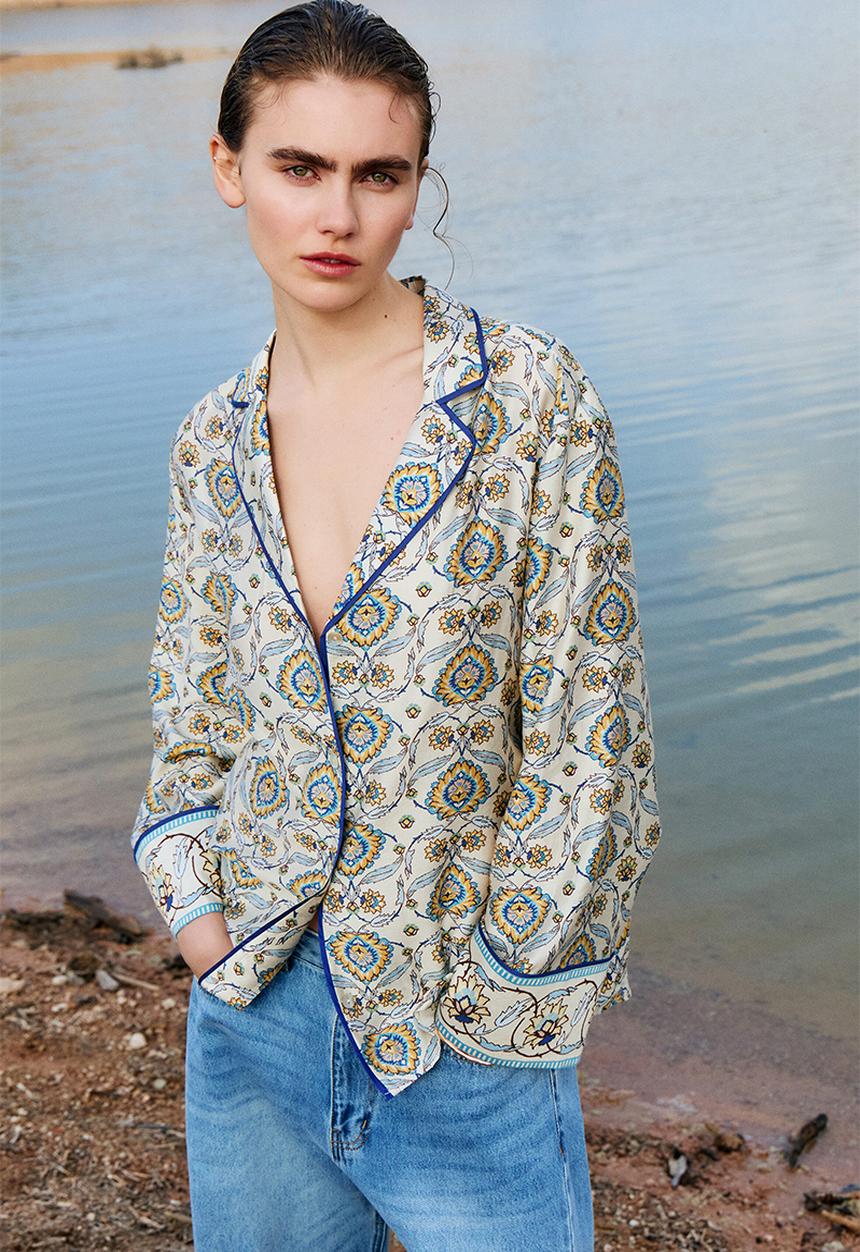 H&M - Poplin resort shirt - light beige/patterned