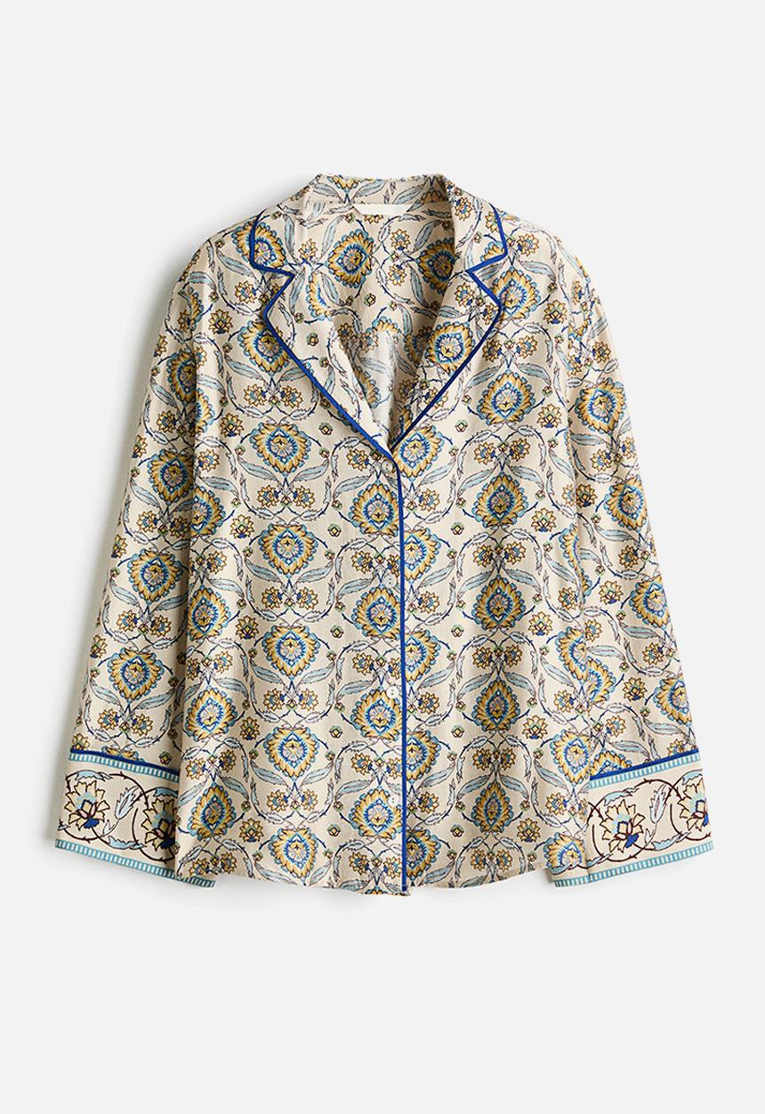 H&M - Poplin resort shirt - light beige/patterned