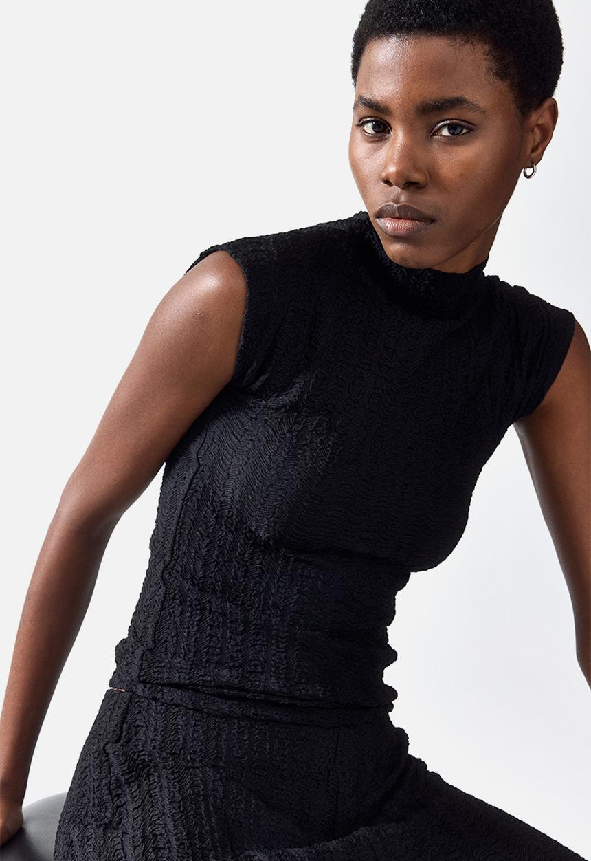 H&M - Textured jersey top - black
