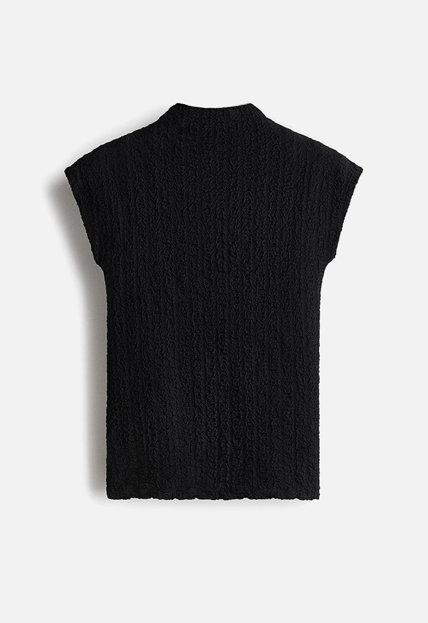 H&M - Textured jersey top - black