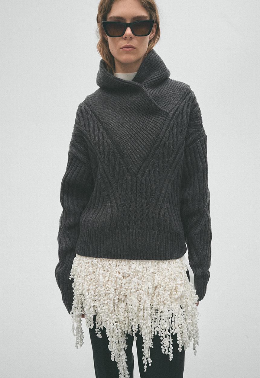 H&M - H&M Studio:  Shawl-collar merino wool jumper - dark grey marl