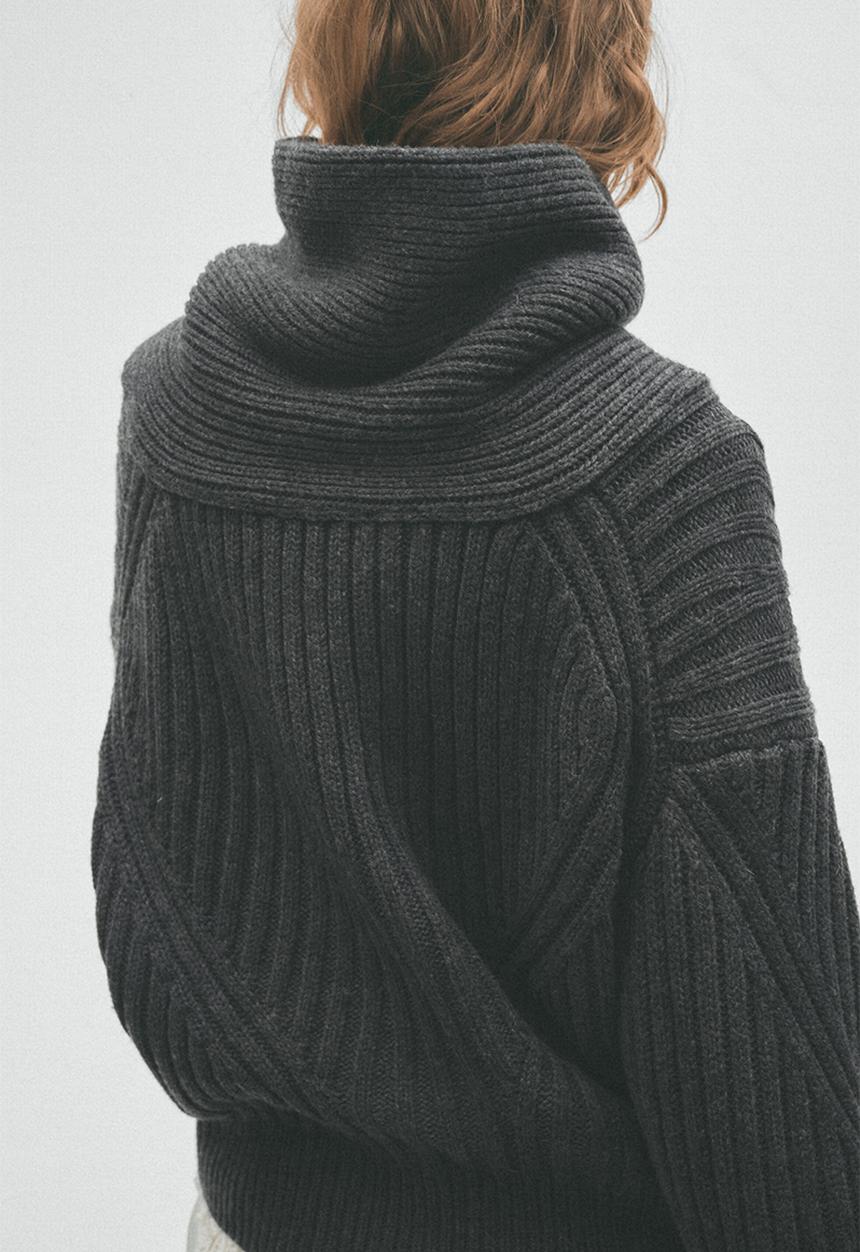 H&M - H&M Studio:  Shawl-collar merino wool jumper - dark grey marl