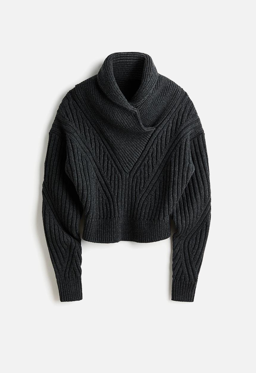 H&M - H&M Studio:  Shawl-collar merino wool jumper - dark grey marl