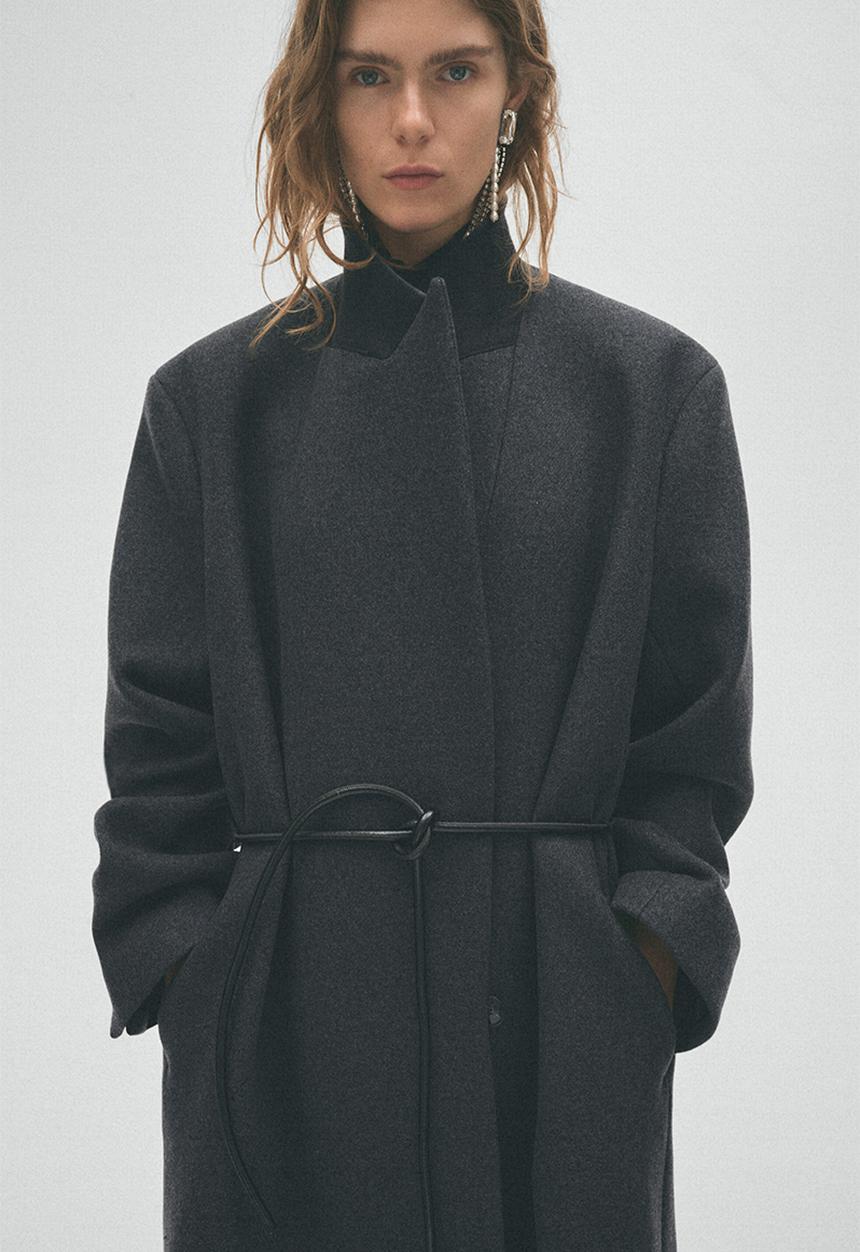 H&M - H&M Studio:  Tie-belt wool-blend coat - dark grey marl