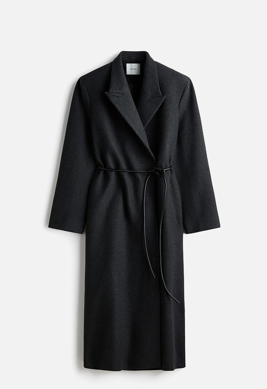 H&M - H&M Studio:  Tie-belt wool-blend coat - dark grey marl