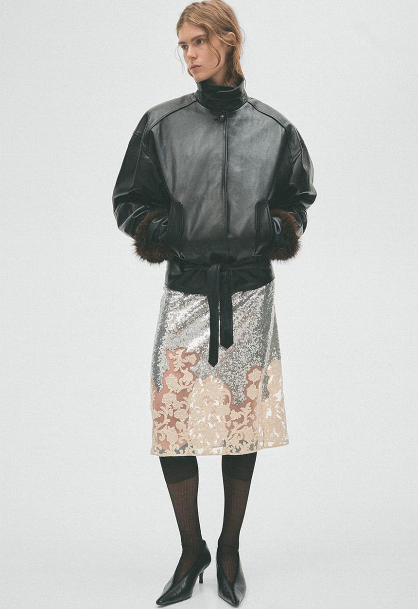 H&M - H&M Studio:  Shoulder-pad leather jacket - black