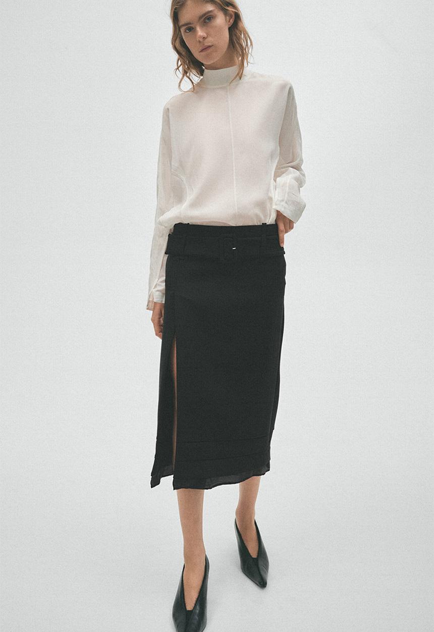 H&M - H&M Studio:  Belted wool skirt - black