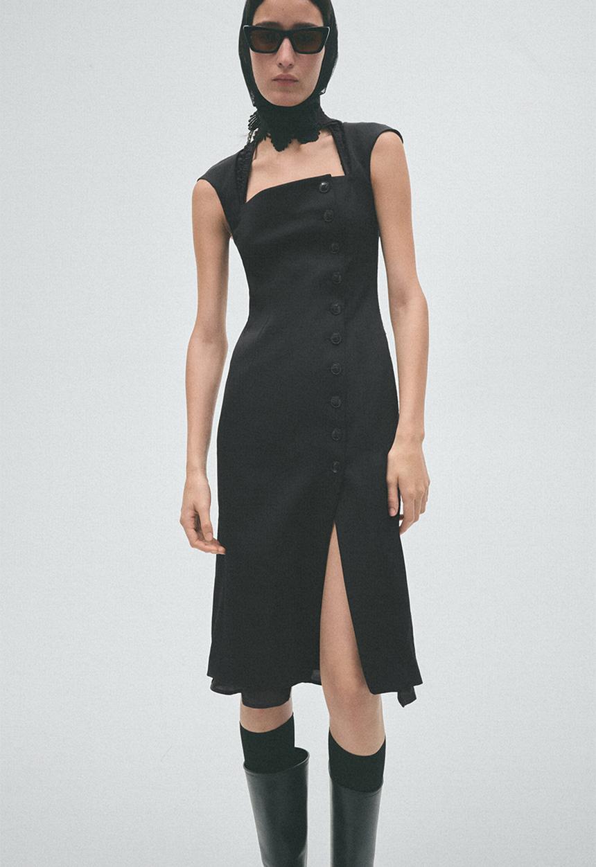 H&M - H&M Studio:  Wool-blend cap-sleeved dress - black