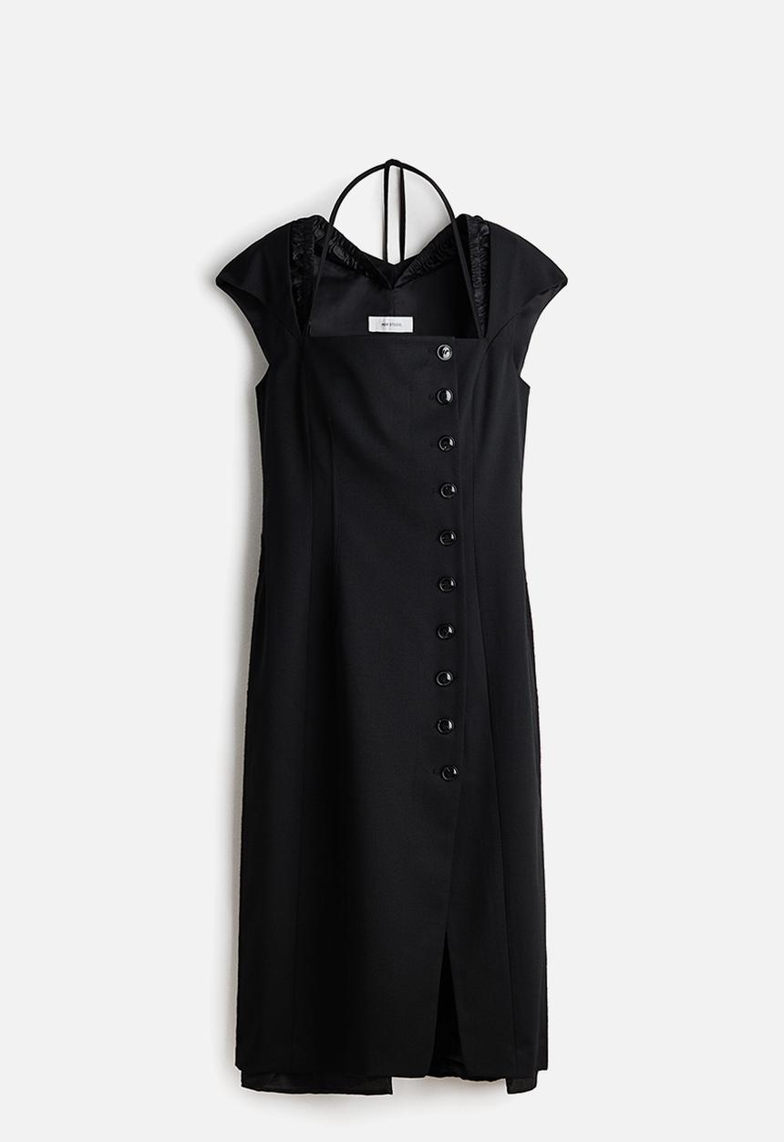 H&M - H&M Studio:  Wool-blend cap-sleeved dress - black