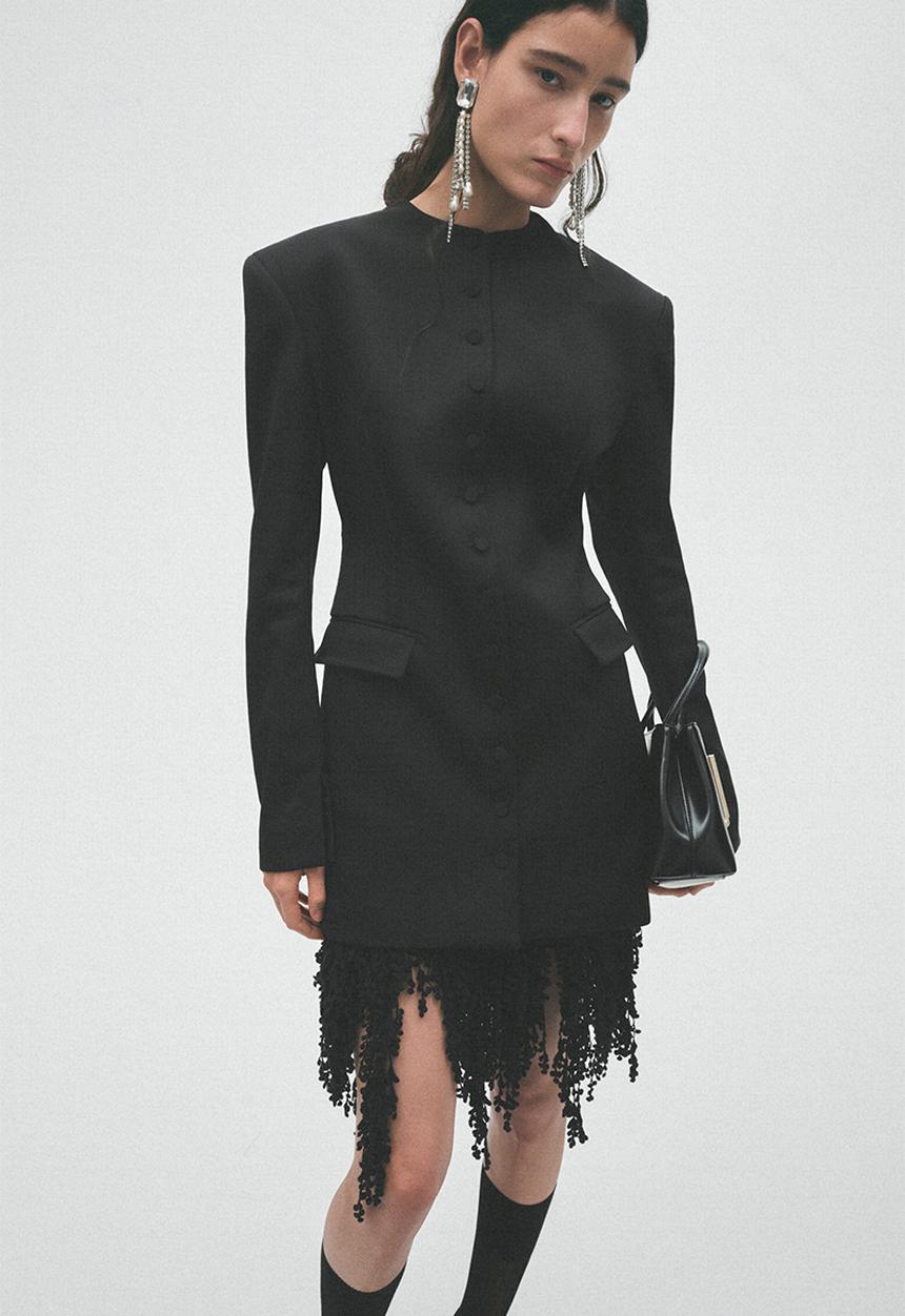 H&M - H&M Studio:  Wool-blend shoulder-pad dress - black