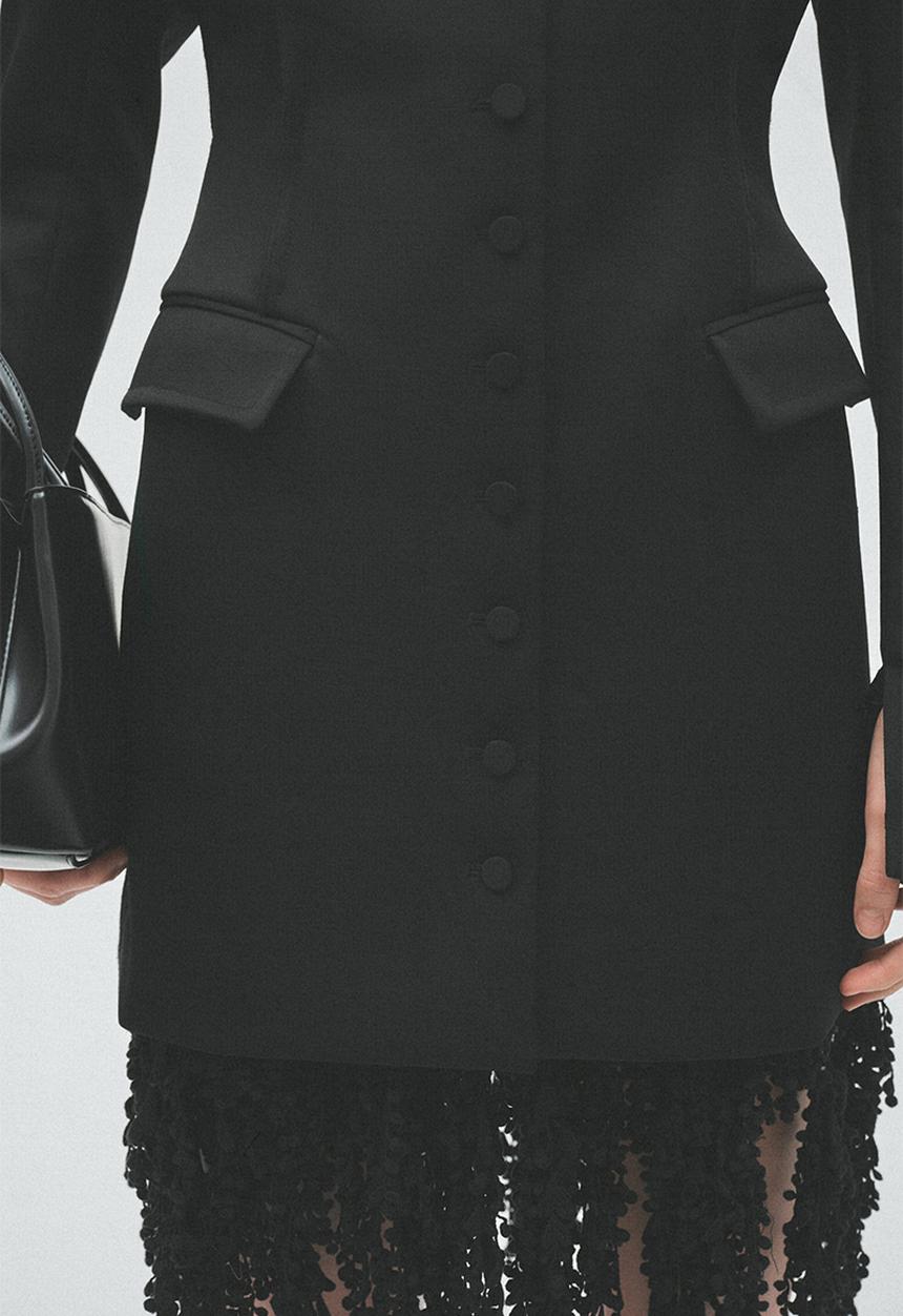 H&M - H&M Studio:  Wool-blend shoulder-pad dress - black