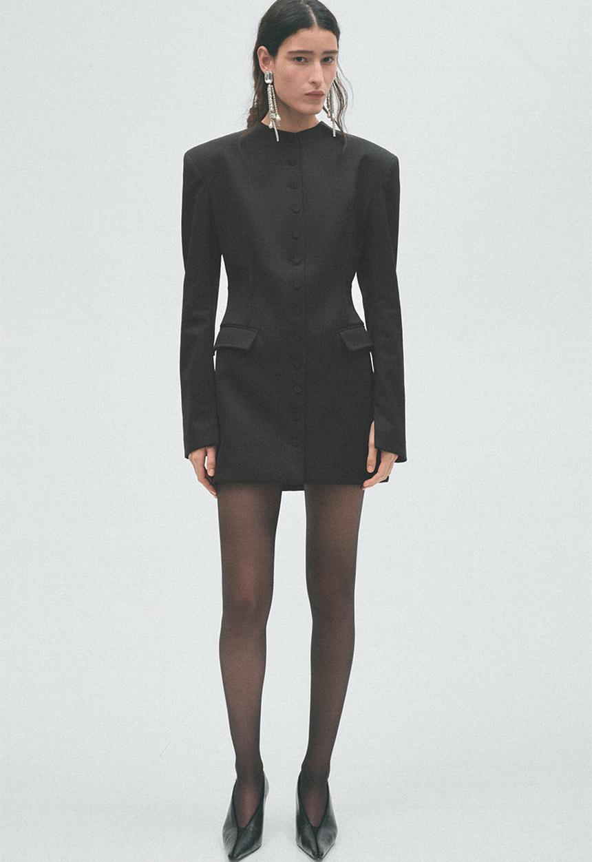 H&M - H&M Studio:  Wool-blend shoulder-pad dress - black