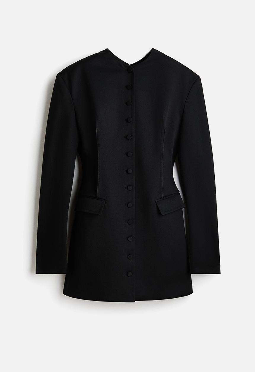 H&M - H&M Studio:  Wool-blend shoulder-pad dress - black