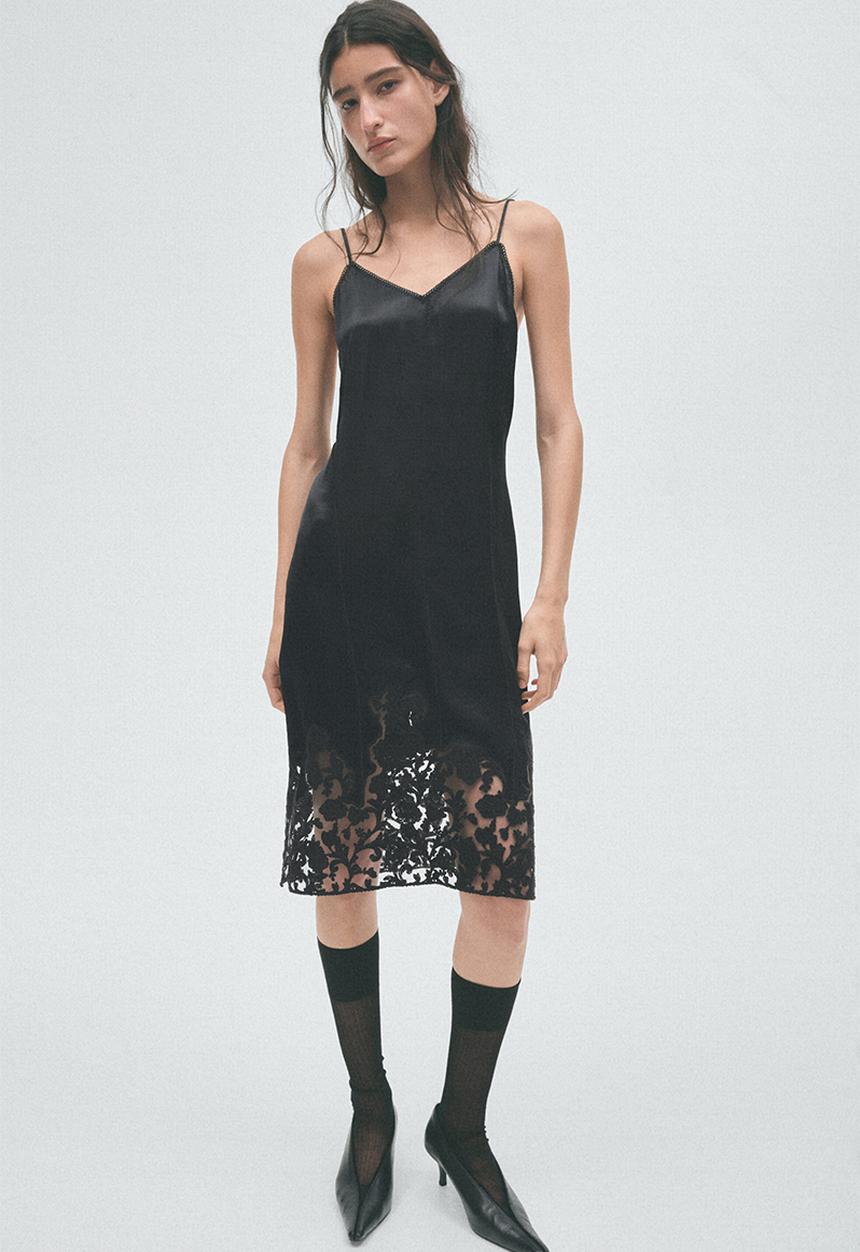 H&M - H&M Studio:  Embroidered satin dress - black