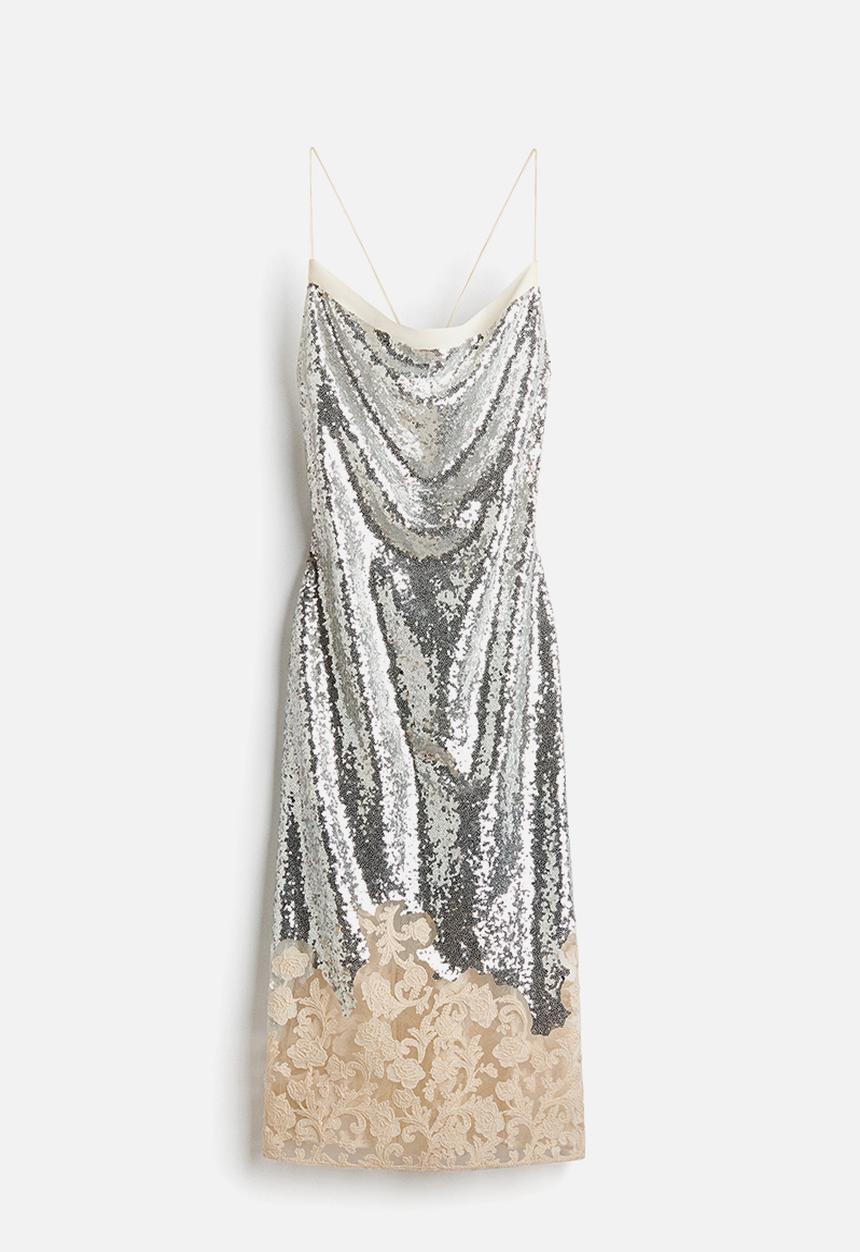 H&M - H&M Studio:  Embroidered sequined dress - silver-coloured/cream