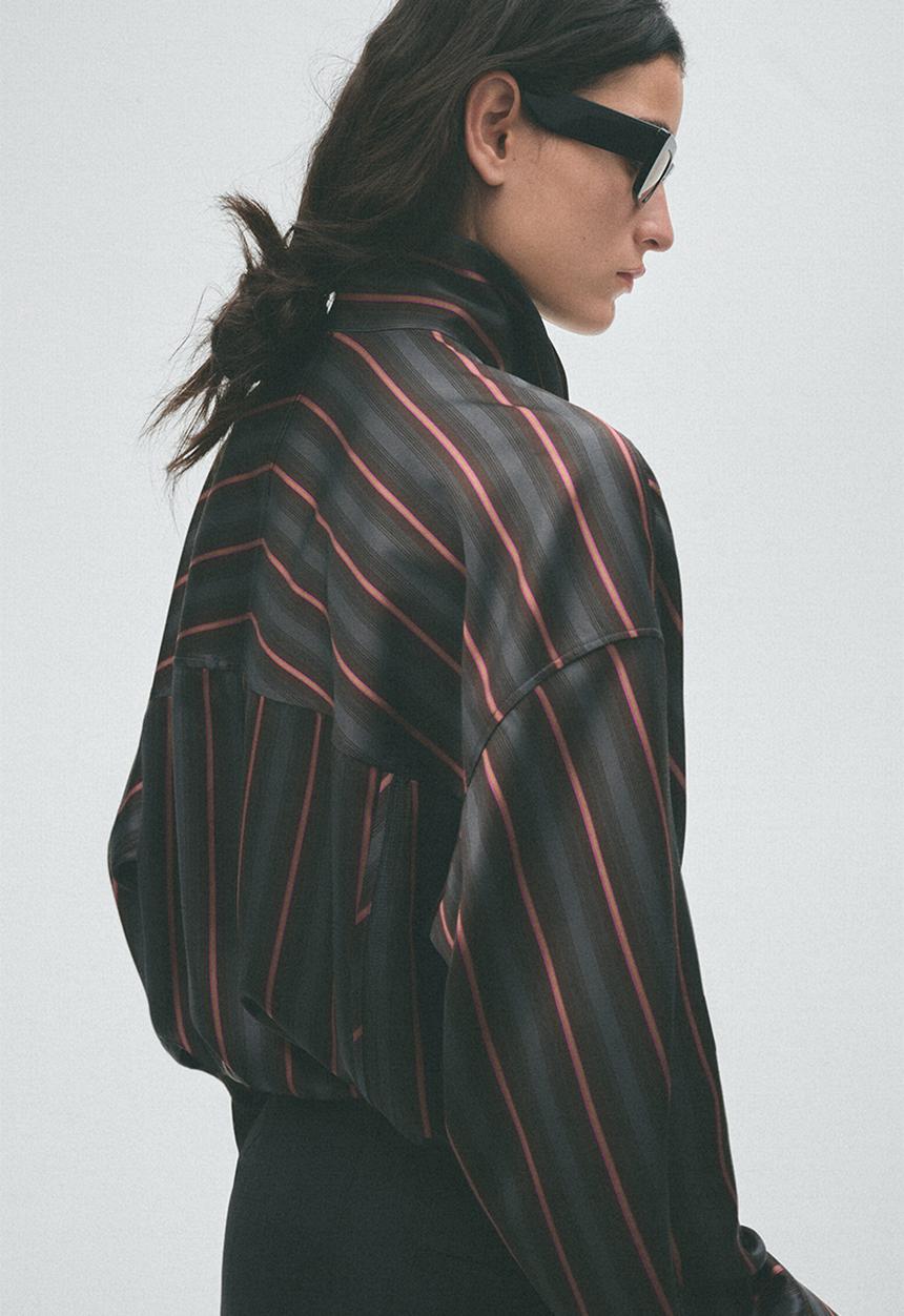 H&M - H&M Studio:  Layered-look satin shirt - dark grey/striped