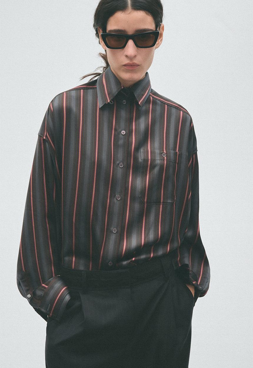 H&M - H&M Studio:  Layered-look satin shirt - dark grey/striped