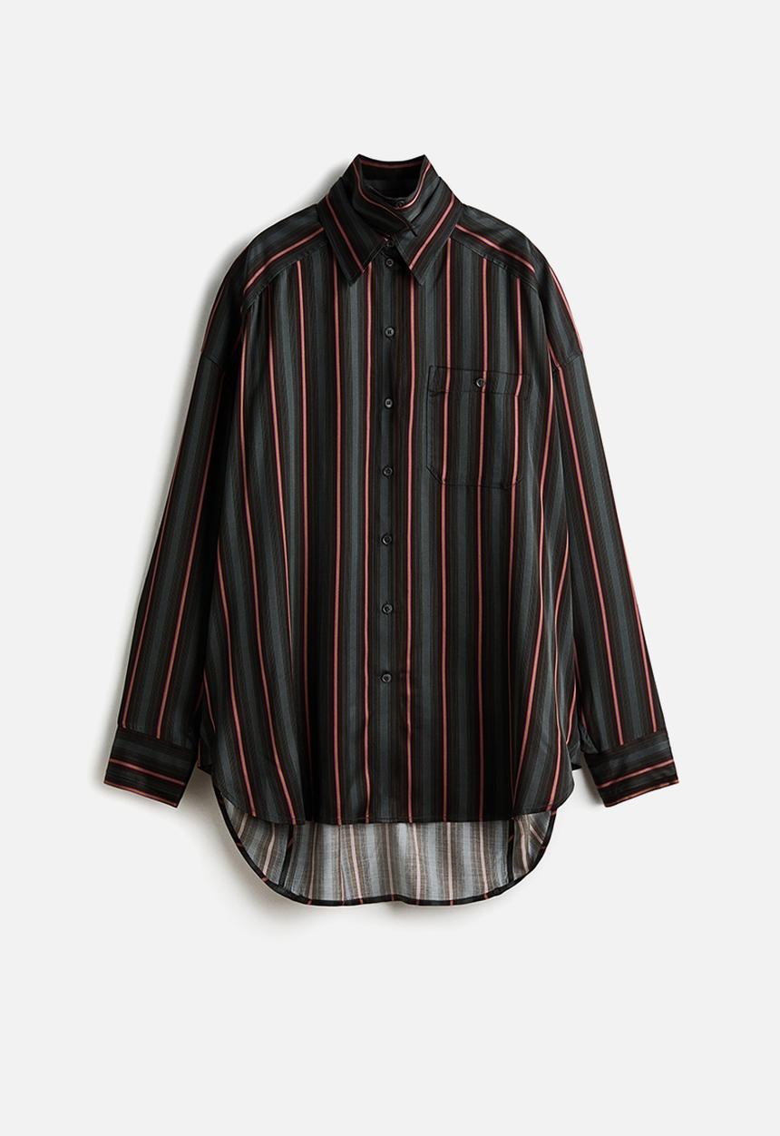 H&M - H&M Studio:  Layered-look satin shirt - dark grey/striped