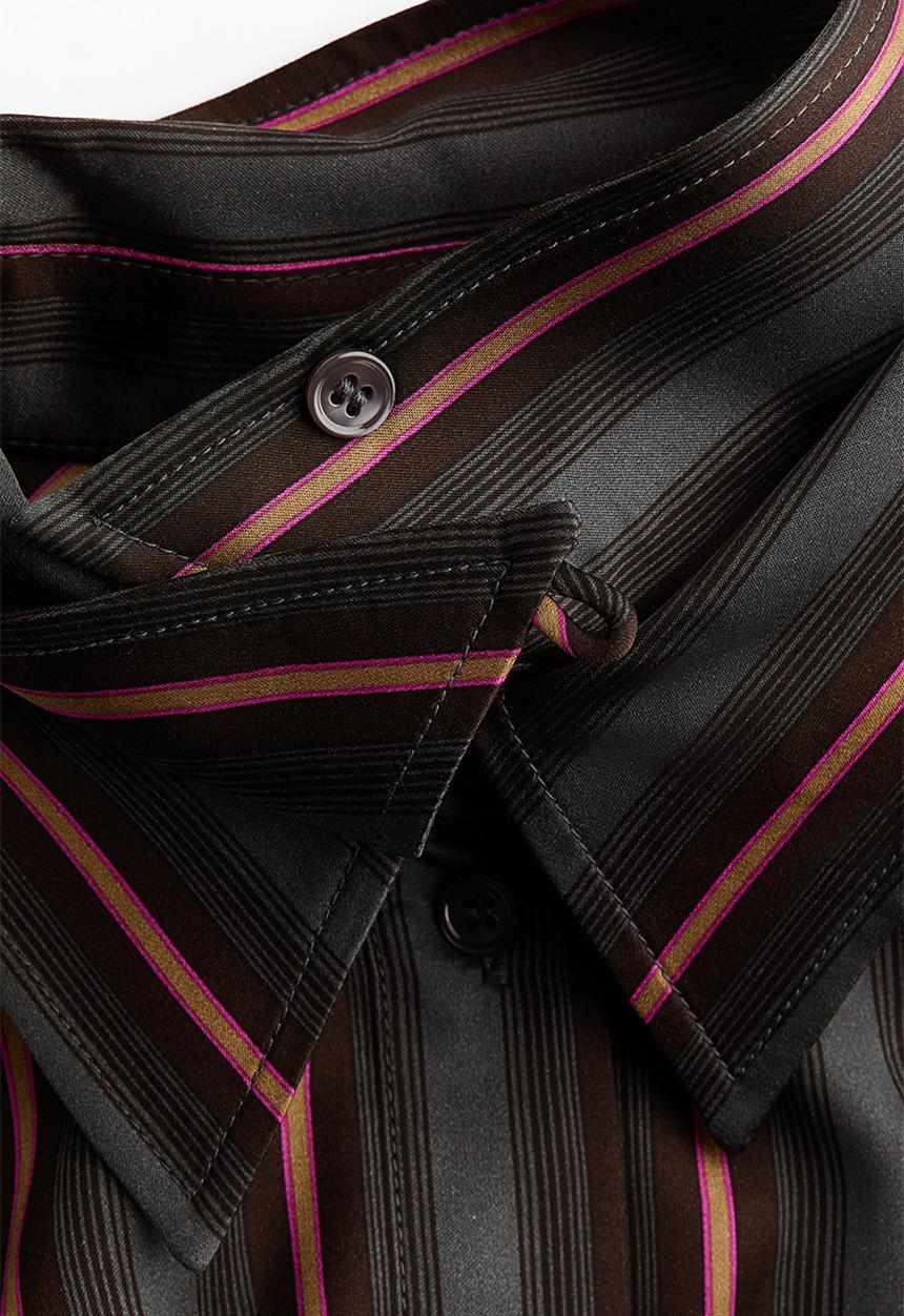 H&M - H&M Studio:  Layered-look satin shirt - dark grey/striped