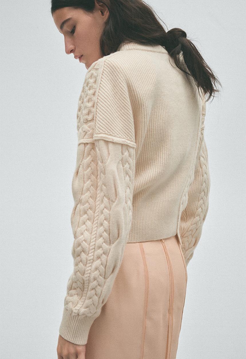 H&M - H&M Studio:  Cable-knit shoulder-pad jumper - cream