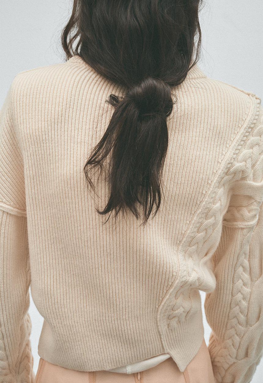 H&M - H&M Studio:  Cable-knit shoulder-pad jumper - cream