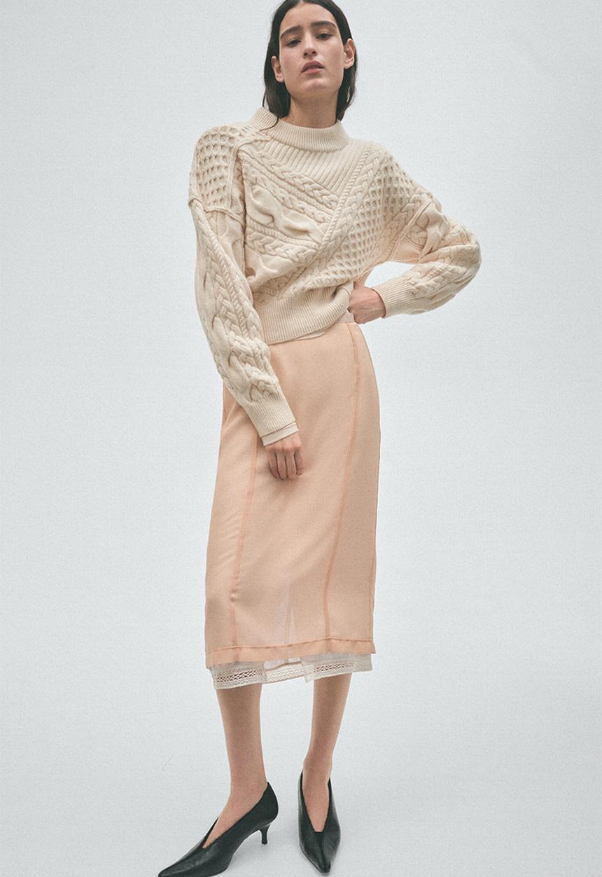H&M - H&M Studio:  Cable-knit shoulder-pad jumper - cream