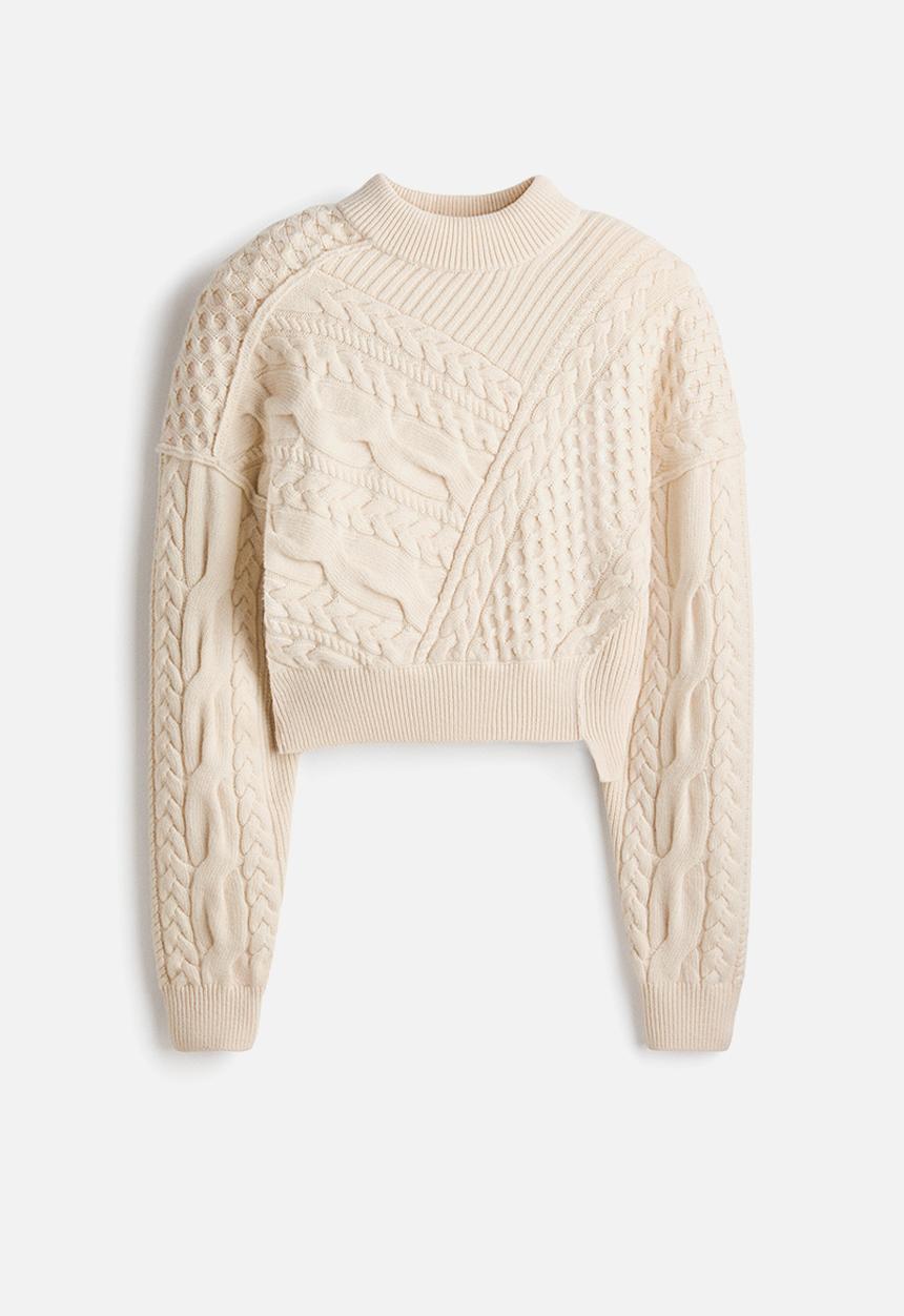 H&M - H&M Studio:  Cable-knit shoulder-pad jumper - cream