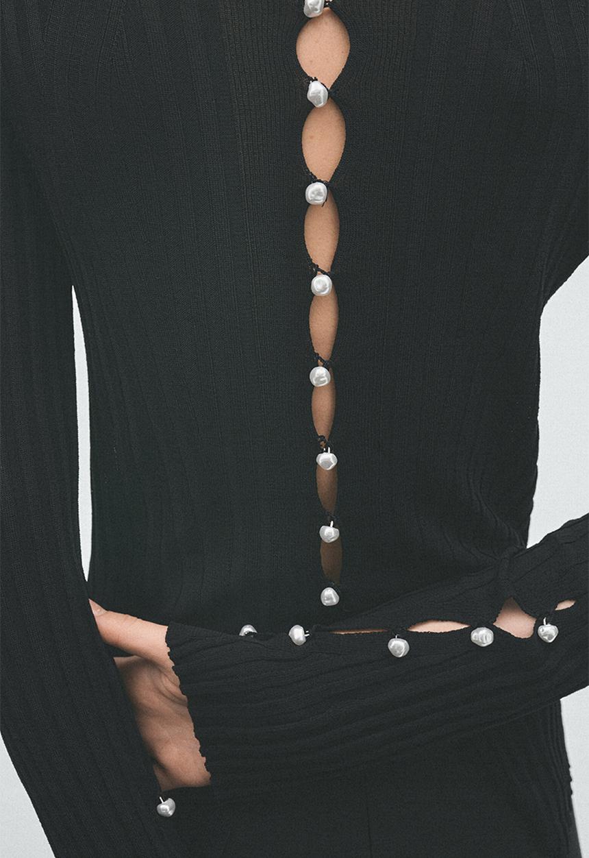 H&M - H&M Studio:  Rib-knit button-detail top - black