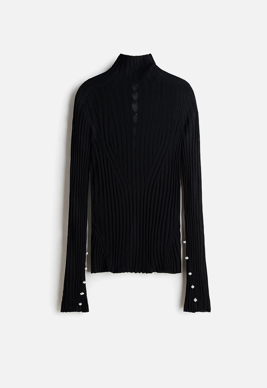 H&M - H&M Studio:  Rib-knit button-detail top - black