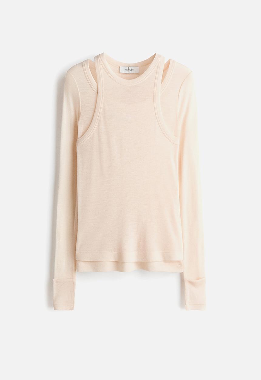 H&M - H&M Studio:  Layered merino wool top - light beige