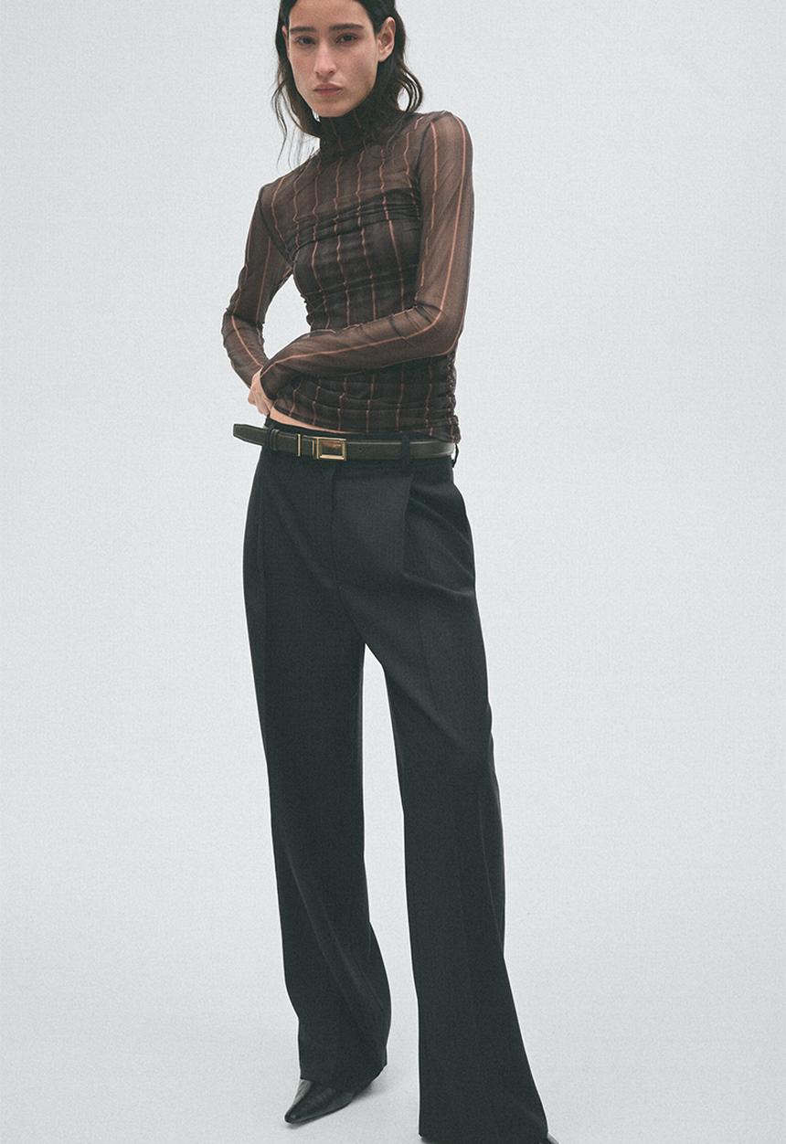 H&M - H&M Studio:  Mesh turtleneck top - dark grey/striped