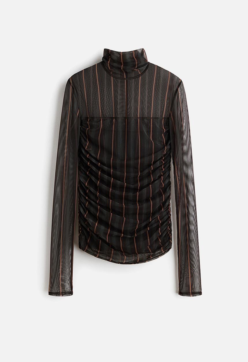 H&M - H&M Studio:  Mesh turtleneck top - dark grey/striped