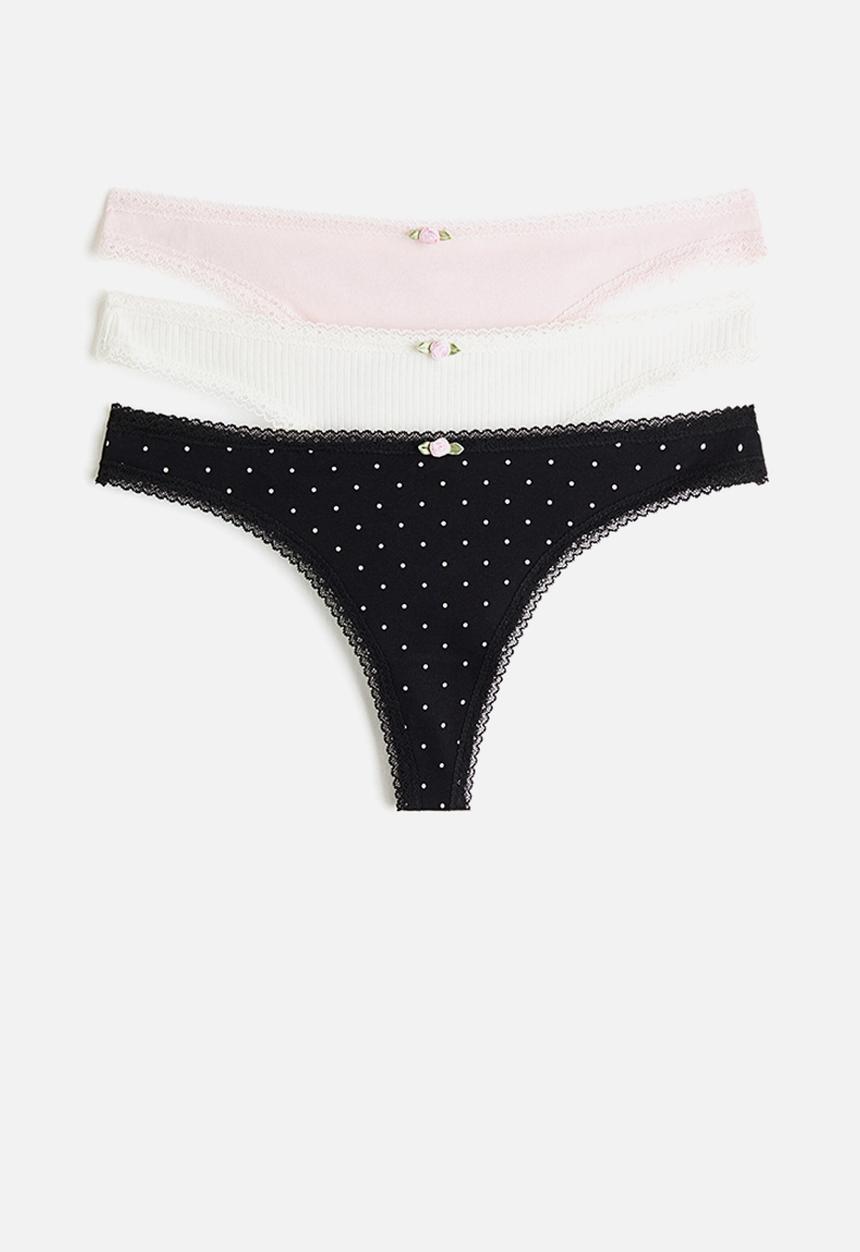 H&M - 3-Pack cotton thong briefs - powder pink/polka dot