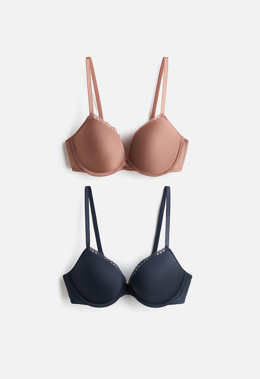 H&M - 2-Pack microfibre push-up bras - navy blue/dark beige