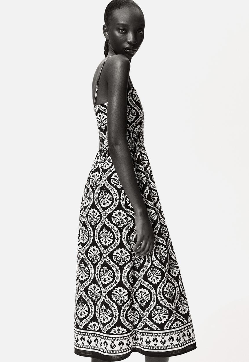 H&M - Strappy midi dress - black/patterned