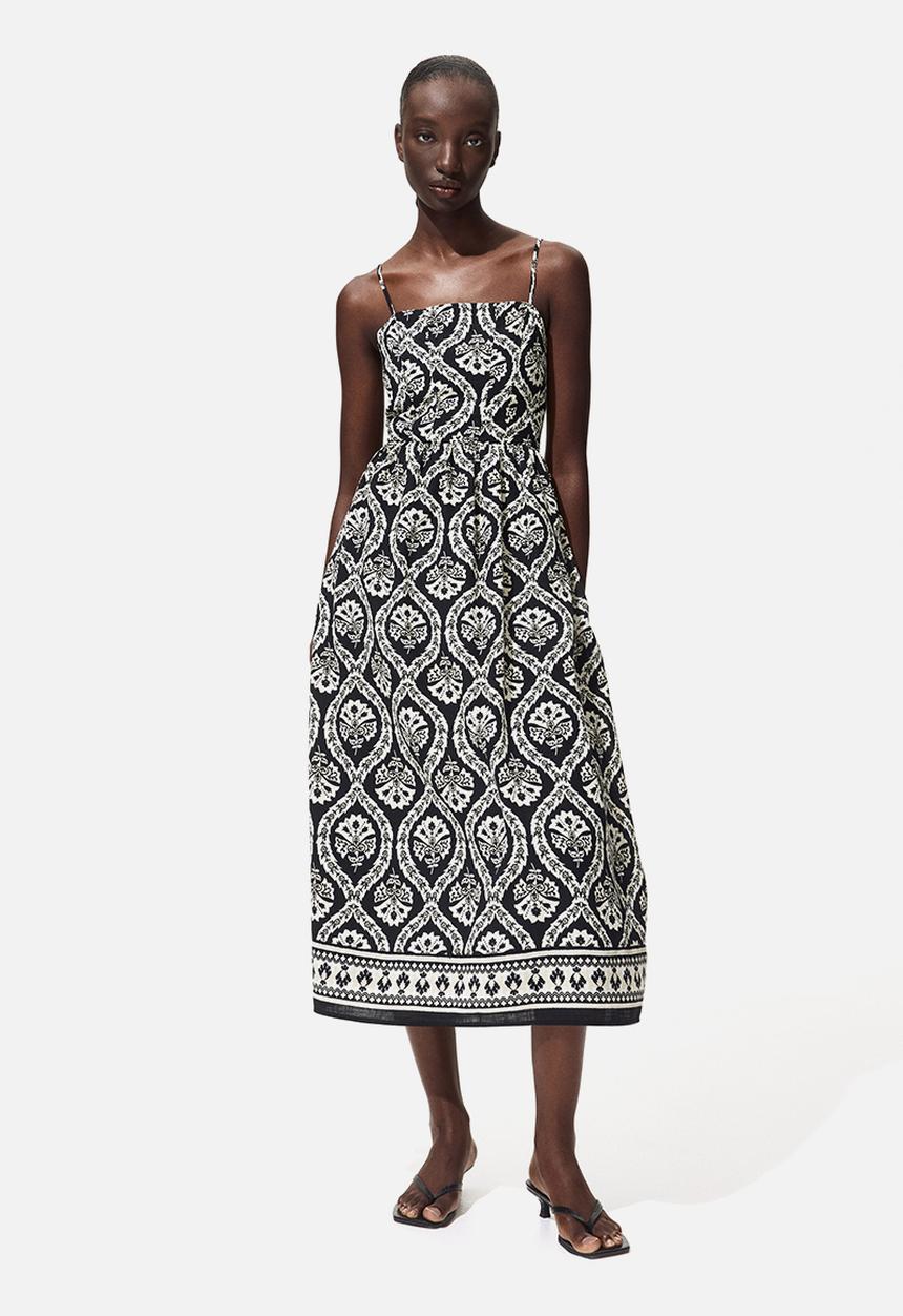 H&M - Strappy midi dress - black/patterned