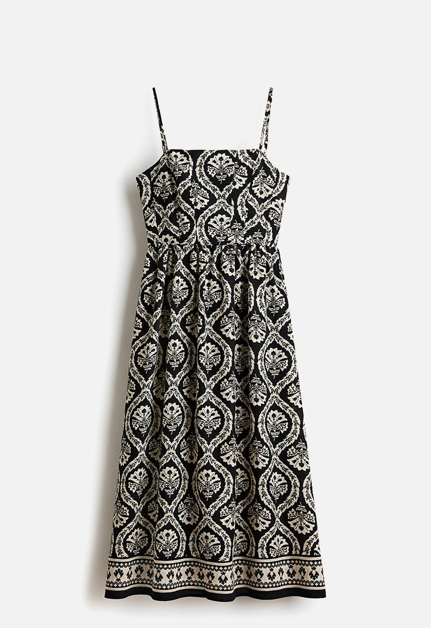 H&M - Strappy midi dress - black/patterned