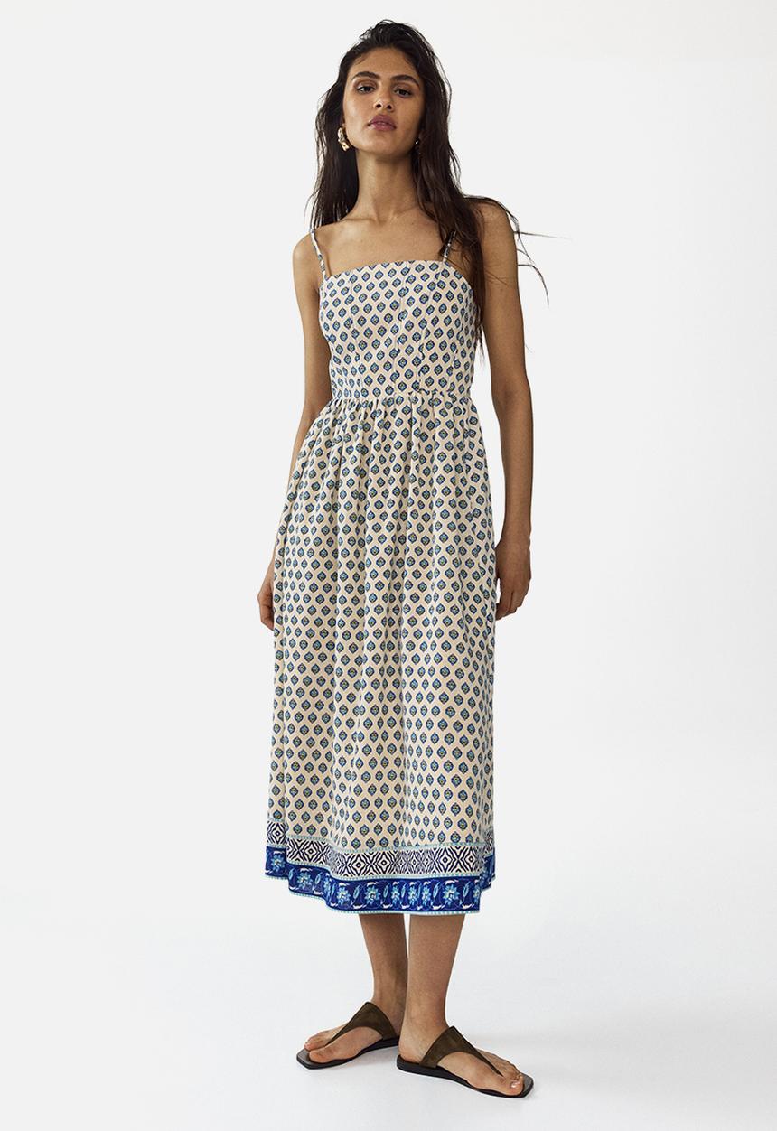H&M - Strappy midi dress - light beige/patterned