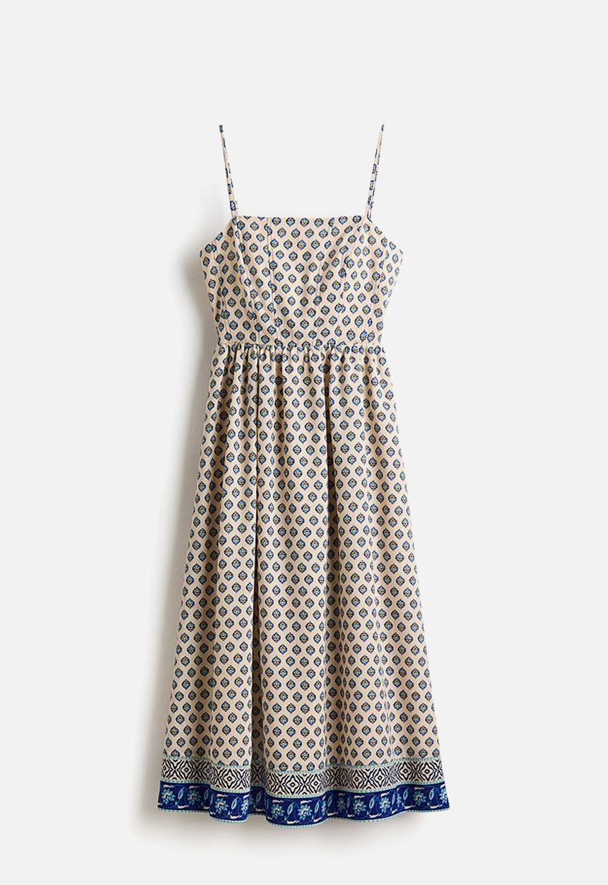 H&M - Strappy midi dress - light beige/patterned